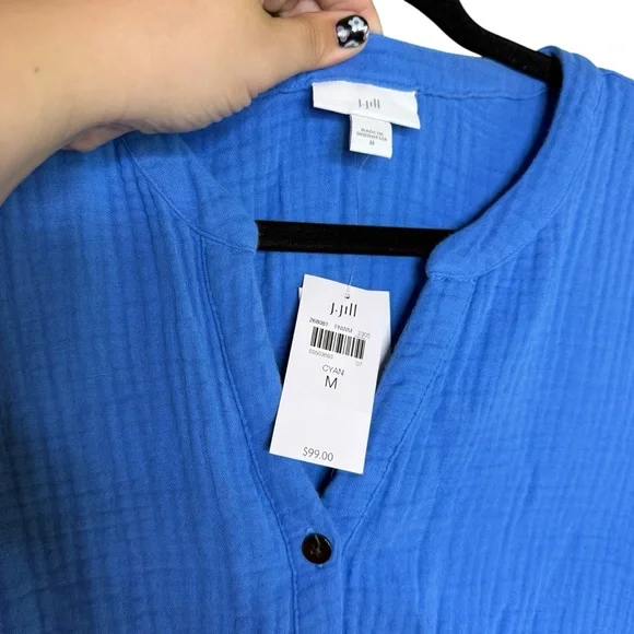 J. Jill Cyan Blue Slubbed Cotton Gauze Drop Waist Tiered Midi Dress New Casual - Picture 4 of 7